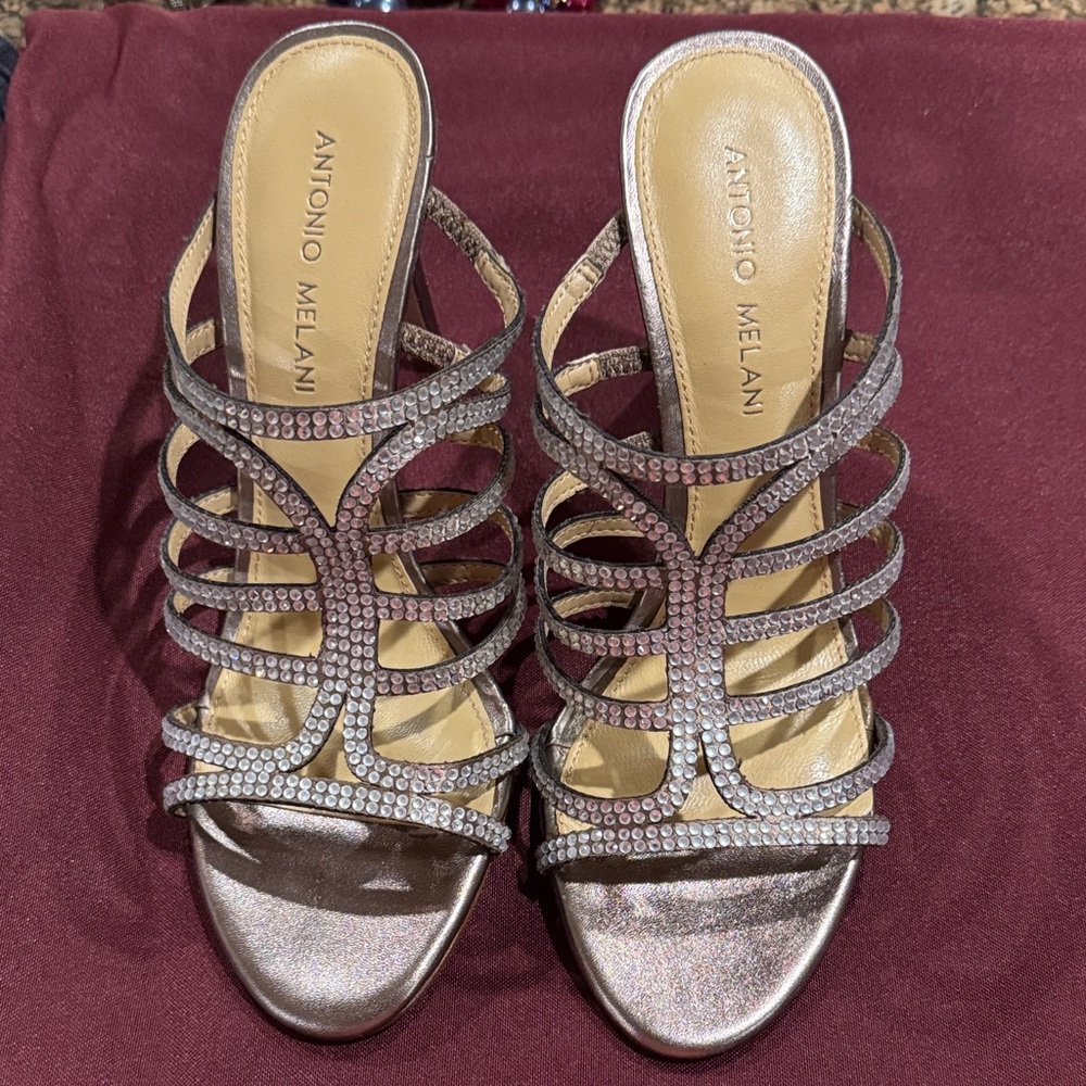 Antonio Melani Rhinestone Jeweled Strappy Silver Heels -Size 8.5